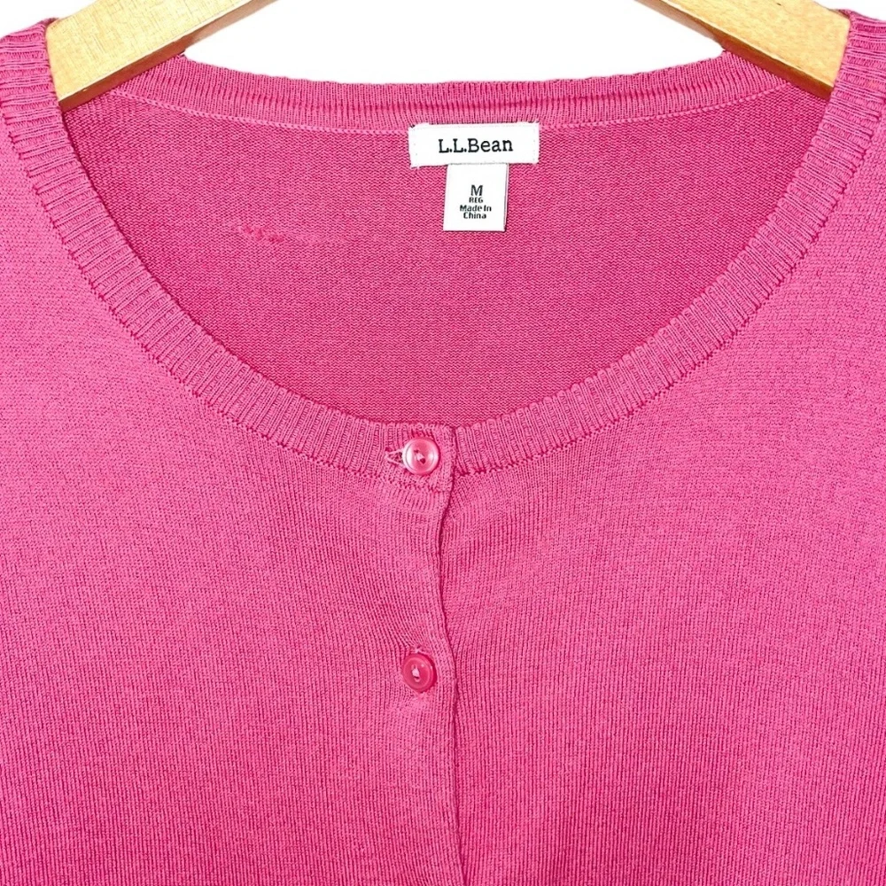 L. L. Bean Supima Cotton Cardigan Sweater Medium Pink EUC - Picture 3 of 7